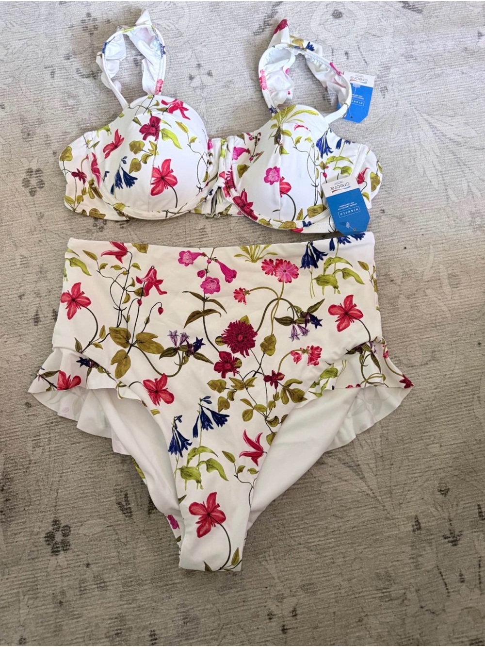 Lands' End White Floral High-Waist Bikini Set